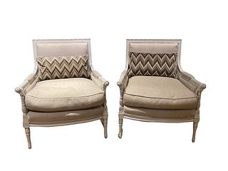 Pair of Gray Painted Louis XVI/Directoire Style Bergeres