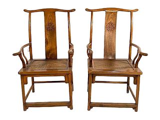 Pair of Chinese Ming Style Elmwood Armchairs