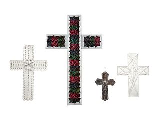 Four devotional tin wall crosses