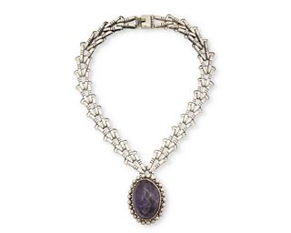 A Hector Aguilar silver and amethyst pendant necklace
