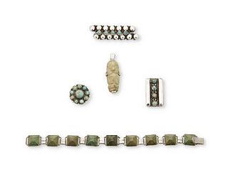 A group of Fred Davis silver and green hardstone jewelry