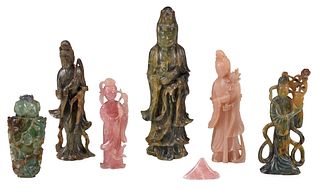 Seven Chinese Carved Hardstone and Rose Quartz Figures