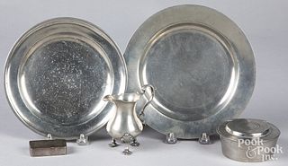 Pewter to include an English creamer, mid 18th c.