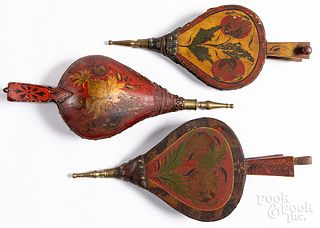 Three painted fireplace bellows, 19th c.