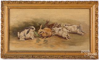 American oil on canvas of rabbits, ca. 1900