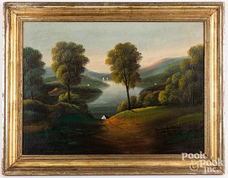 Hudson River oil on canvas landscape, late 19th c.