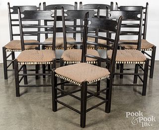 Eight country painted dining chairs, 20th c.