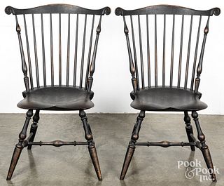 Pair of benchmade fanback Windsor chairs.