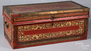 Leather over camphor wood China trade trunk