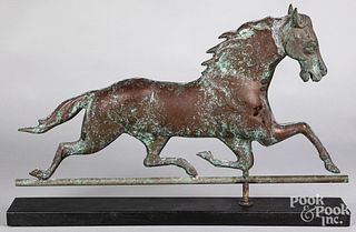 Large swell body copper running horse weathervane