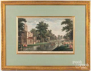 Pair of color engraved English estate scenes