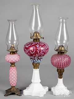 Three Victorian oil lamps