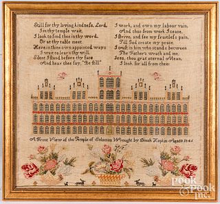Large silk and wool on linen sampler dated 1846
