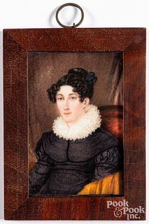 Miniature watercolor portrait of a woman