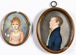 Two miniature watercolor portraits