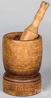Large turned mortar and pestle, 19th c.