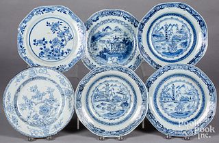 Six Chinese export blue and white porcelain plates