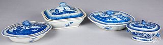 Four Chinese export porcelain covered dishes