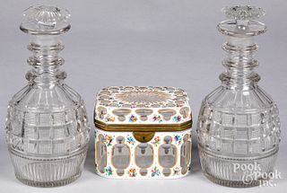 Pair of cut glass decanters, etc.