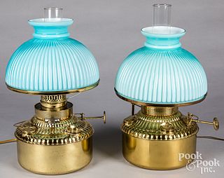 Pair of brass fluid lamps