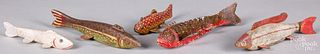 Five painted fish decoys
