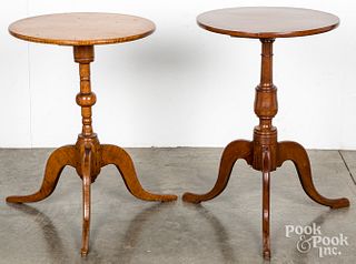 Two cherry and maple candlestands, 19th c.