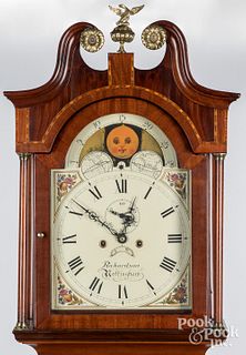 English inlaid mahogany tall case clock