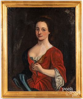 English oil on canvas portrait of a woman