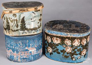 Three wallpaper hatboxes, 19th c.