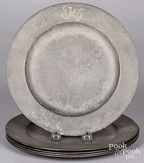 Five English pewter plates by John Home, 18th c.