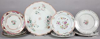 Eight Chinese export porcelain plates and charger