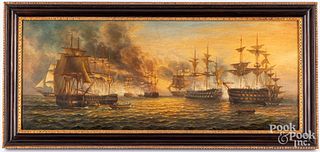 Oil on panel naval engagement