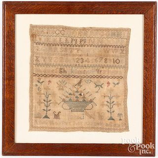 Silk on linen sampler, dated 1836