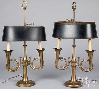 Pair of French-style Bouillotte hunting horn lamps