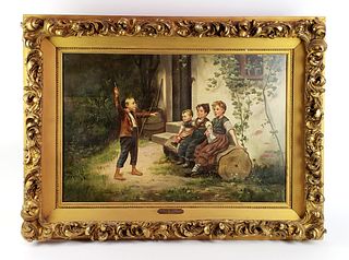 Theo Kleehaas (1854-1929) "Children in Garden" Oil on
