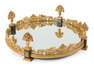 19th C. Empire Style Gilt Bronze Mirrored Table Plateau