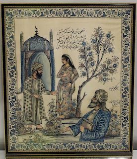 Framed Indian Watercolor on Silk.