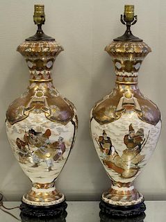 Impressive Pair of Satsuma Porcelain Urns Mounted