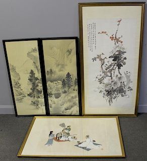 Lot of 4 Vintage Framed Asian Watercolors.