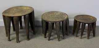 4 Antique African Finely Carved Antique Stools.