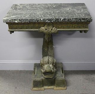 Antique Finely Carved Dolphin Form and Marble Top