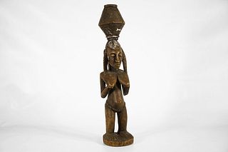 Female Bamana Statue Holding a Vessel 28" - Mali