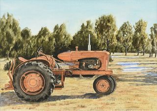 PETER DE LA FUENTE (Spanish/New Mexico b. 1959) A PAINTING, "Red Tractor,"