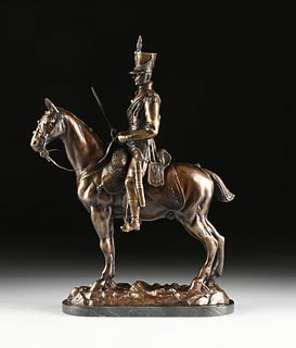 A MODERN BRONZE CLAD ENGLISH CAVALRY OFFICER EQUESTRIAN GROUP,