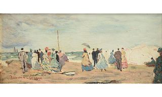PIERRE DAVAIN LESAGE (French b. 1908) A PAINTING, "Beach Scene," CIRCA 1978,