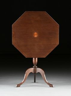 AN AMERICAN QUEEN ANNE STYLE MARQUETRY INLAID MAHOGANY TILT-TOP TABLE, SECOND-QUARTER 20TH CENTURY,