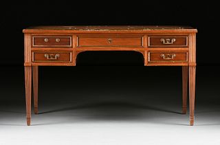 A DIRECTOIRE STYLE LEATHER TOPPED MAHOGANY DESK, POSSIBLY AMERICAN, FOURTH QUARTER 20TH CENTURY,