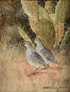 ROBERT QUILL JOHNSON (American/Texas 1927-1980) A PAINTING, "Quail and Cactus," 