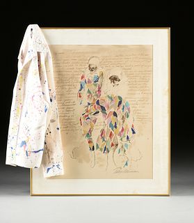 LEROY NEIMAN (American 1921-2012) A PRINT AND STUDIO ASSISTANT SHIRT, "Harlequin with Text," SIGNED ARTIST PROOF,