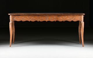 A FRENCH PROVINCIAL STYLE CARVED CHESTNUT CENTER TABLE, 20TH CENTURY, 
